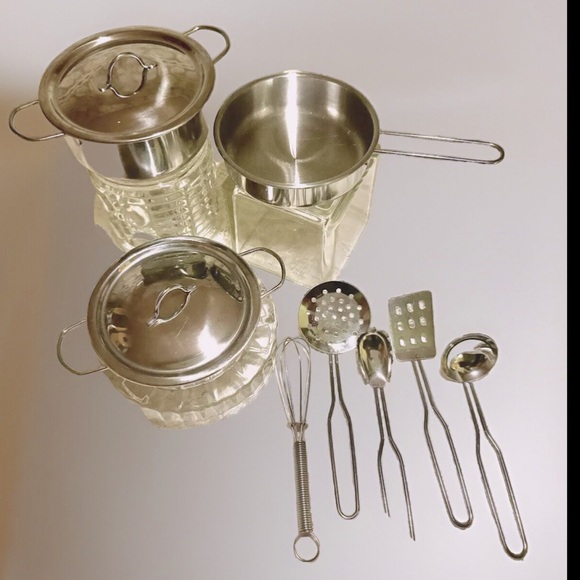 🍳10-PC STAINLESS STEEL POTS, PANS & COOKING TOOLS KITCHEN PLAY SET NWOT🍳 - Picture 4 of 5